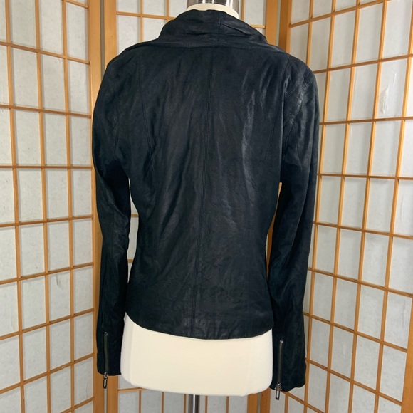 VINCE black paper drape collar leather jacket - Picture 5 of 16